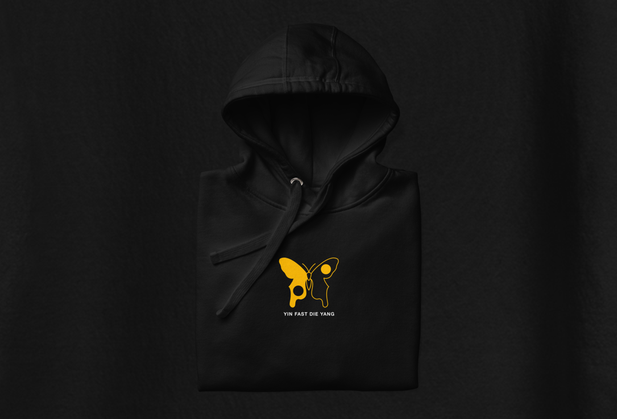 Yin Fast, Die Yang — hoodie ripiegata con logo farfalla